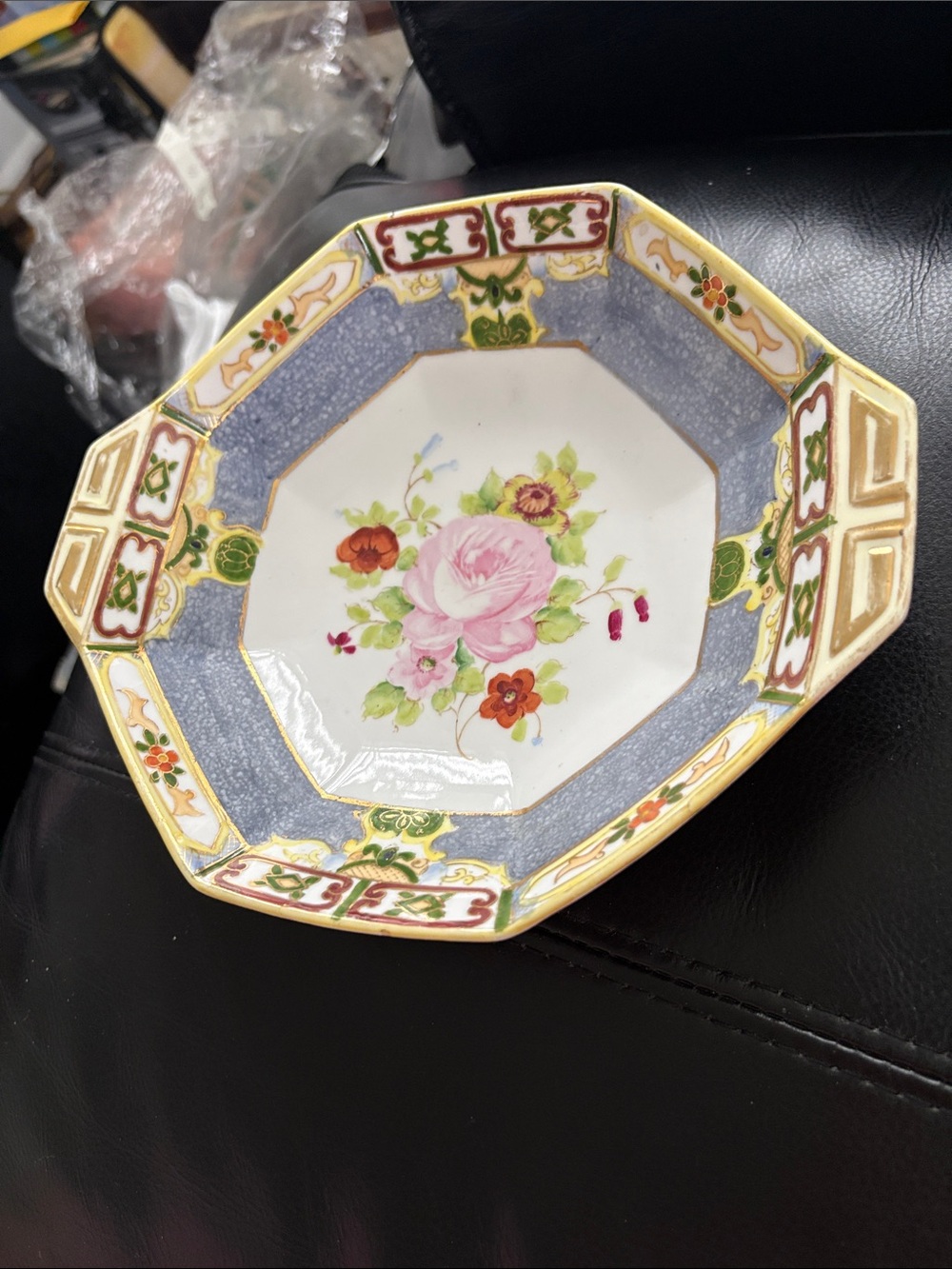 Vintage Antique Nippon Octagonal Porcelain Floral Serving Bowl . 1911-1922